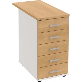 Zásuvkový kontejner K 35 C P 80 – Kontejner, 5 zásuvek, cent. zamykání, léta podél, hl. 80 cm - Dub , Bílá , USH – hranatá