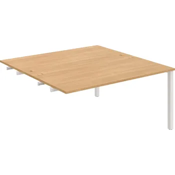 Psací stůl USD 1600 R – Stůl pracovní 160 × 160 cm, k řetězení - Dub , Bílý kov