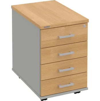 Zásuvkový kontejner K 34 C P – Kontejner, 4 zásuvky, cent. zamykání, léta podél, hl. 60 cm - Dub , Šedá , USH – hranatá