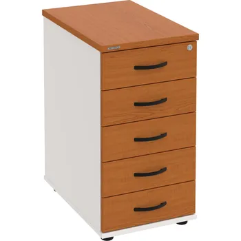 Zásuvkový kontejner K 35 C P – Kontejner, 5 zásuvek, cent. zamykání, léta podél, hl. 60 cm - Třešeň , Bílá , UCO – černá