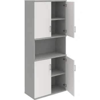 Policová skříň S 5 80 05 – Skříň policová dvéřová 192 × 80 cm - Bílá , Šedá , USH – hranatá