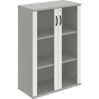 Policová skříň SZ 3 80 04 – Skříň policová dvéřová 115,2 × 80 cm - Bílá , Šedá , UCO – černá