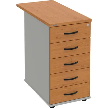 Zásuvkový kontejner K 35 C P 80 – Kontejner, 5 zásuvek, cent. zamykání, léta podél, hl. 80 cm - Olše , Šedá , UCO – černá