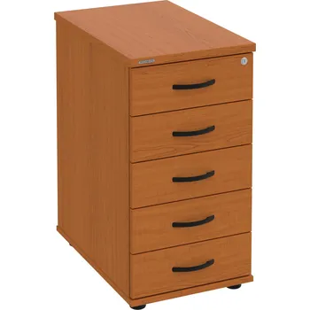 Zásuvkový kontejner K 35 C P – Kontejner, 5 zásuvek, cent. zamykání, léta podél, hl. 60 cm - Třešeň , Třešeň , UCO – černá