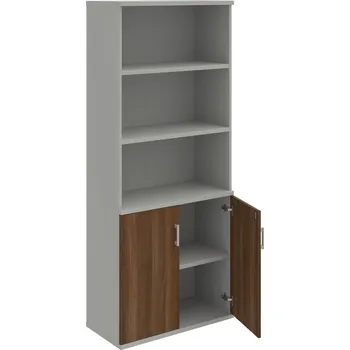 Policová skříň SZ 5 80 03 – Skříň policová dvéřová 192 × 80 cm - Ořech , Šedá , USH – hranatá