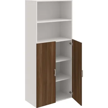 Policová skříň D 5 80 04 – Skříň policová dvéřová 185 × 80 cm - Ořech , Bílá , USH – hranatá