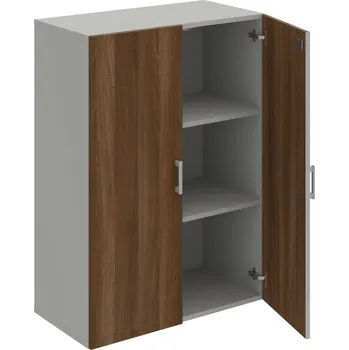 Policová skříň DZ 3 80 01 – Skříň policová dvéřová 111 × 80 cm - Ořech , Šedá , USH – hranatá