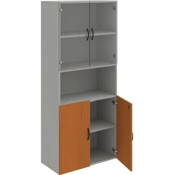 Policová skříň DZ 5 80 07 – Skříň policová dvéřová 185 × 80 cm - Třešeň , Šedá , UCO – černá