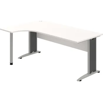 Psací stůl CE 1800 P – Stůl ergo pravý 180 × 120 cm - Bílá , Bílá , Šedý kov