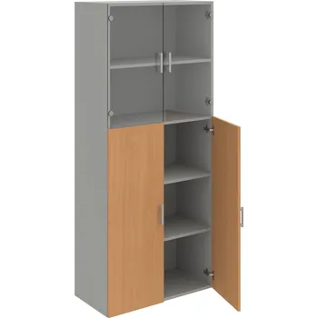 Policová skříň D 5 80 08 – Skříň policová dvéřová 185 × 80 cm - Buk , Šedá , USH – hranatá