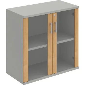 Policová skříň SZ 2 80 02 – Skříň policová dvéřová 76,8 × 80 cm - Dub , Šedá , USH – hranatá