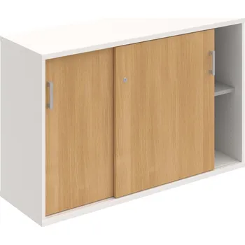 Policová skříň SZ 2 120 02 – Skříňka s posuv. dveřmi 76,8 × 120 cm - Dub , Bílá , USH – hranatá