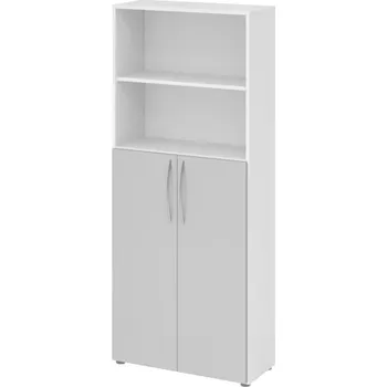 Jednací stůl Kancelářský kombinovaný regál na složky/pořadače, zahnuté madlo, 800 x 346 x 1880 mm, bílý/šedý