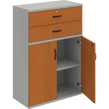 Policová skříň SZ 3 80 03 – Skříň policová zásuvková 115,2 × 80 cm - Třešeň , Šedá , UCO – černá