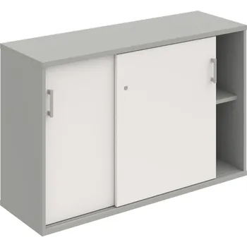 Policová skříň SZ 2 120 02 – Skříňka s posuv. dveřmi 76,8 × 120 cm - Bílá , Šedá , USH – hranatá
