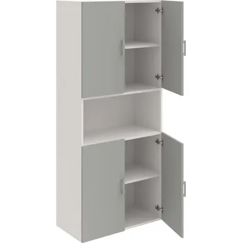 Policová skříň D 5 80 05 – Skříň policová dvéřová 185 × 80 cm - Šedá , Bílá , USH – hranatá