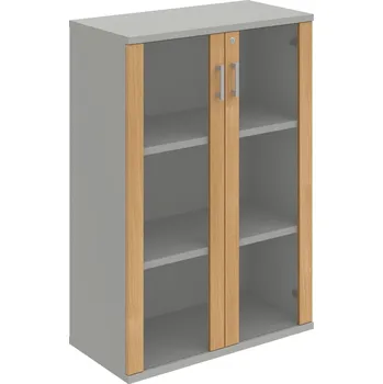 Policová skříň SZ 3 80 04 – Skříň policová dvéřová 115,2 × 80 cm - Dub , Šedá , USH – hranatá