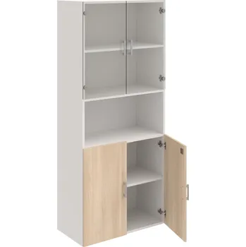 Policová skříň DZ 5 80 07 – Skříň policová dvéřová 185 × 80 cm - Akát , Bílá , USH – hranatá