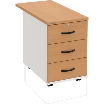 Zásuvkový kontejner K 33 Z P 80 – Kontejner, 3 zásuvky, uzamykatelný, léta podél, hl. 80 cm - Buk , Bílá , UCO – černá