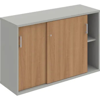 Policová skříň SZ 2 120 02 – Skříňka s posuv. dveřmi 76,8 × 120 cm - Višeň , Šedá , USH – hranatá