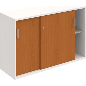 Policová skříň SZ 2 120 02 – Skříňka s posuv. dveřmi 76,8 × 120 cm - Třešeň , Bílá , USH – hranatá
