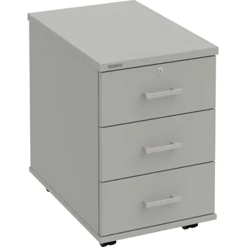 Zásuvkový kontejner K 33 Z P – Kontejner, 3 zásuvky, uzamykatelný, léta podél, hl. 60 cm - Šedá , Šedá , USH – hranatá