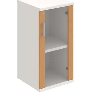 Policová skříň SZ 2 40 02 P – Skříň policová dvéřová 76,8 × 40 cm - Buk , Bílá , USH – hranatá