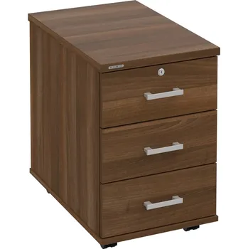 Zásuvkový kontejner K 33 Z N – Kontejner, 3 zásuvky, uzamykatelný, léta napříč, hl. 60 cm - Ořech , Ořech , USH – hranatá