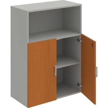 Policová skříň DZ 3 80 02 – Skříň policová dvéřová 111 × 80 cm - Třešeň , Šedá , USH – hranatá