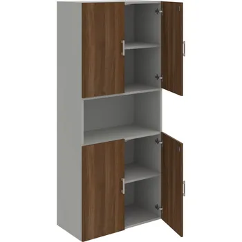 Policová skříň DZ 5 80 05 – Skříň policová dvéřová 185 × 80 cm - Ořech , Šedá , USH – hranatá