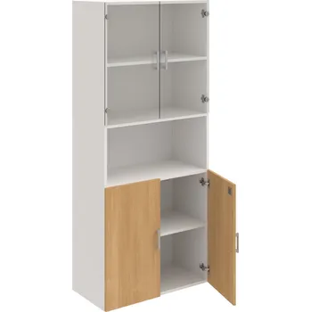 Policová skříň DZ 5 80 07 – Skříň policová dvéřová 185 × 80 cm - Dub , Bílá , USH – hranatá