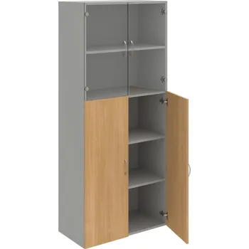 Policová skříň D 5 80 08 – Skříň policová dvéřová 185 × 80 cm - Dub , Šedá , USN – Hobis