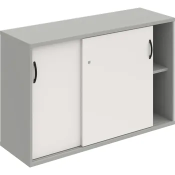 Policová skříň SZ 2 120 02 – Skříňka s posuv. dveřmi 76,8 × 120 cm - Bílá , Šedá , UCO – černá