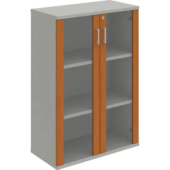 Policová skříň SZ 3 80 04 – Skříň policová dvéřová 115,2 × 80 cm - Třešeň , Šedá , USH – hranatá