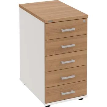 Zásuvkový kontejner K 35 C N – Kontejner, 5 zásuvek, cent. zamykání, léta napříč, hl. 60 cm - Višeň , Bílá , USH – hranatá