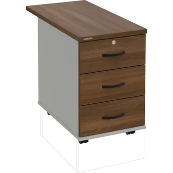 Zásuvkový kontejner K 33 Z P 80 – Kontejner, 3 zásuvky, uzamykatelný, léta podél, hl. 80 cm - Ořech , Šedá , UCO – černá