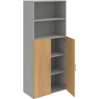 Policová skříň D 5 80 04 – Skříň policová dvéřová 185 × 80 cm - Dub , Šedá , USH – hranatá