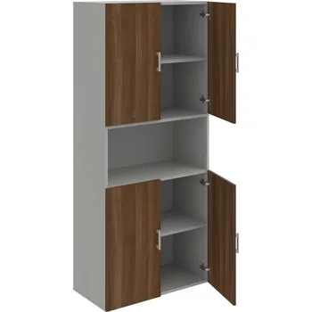 Policová skříň D 5 80 05 – Skříň policová dvéřová 185 × 80 cm - Ořech , Šedá , USH – hranatá