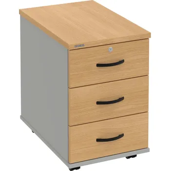 Zásuvkový kontejner K 33 Z P – Kontejner, 3 zásuvky, uzamykatelný, léta podél, hl. 60 cm - Dub , Šedá , UCO – černá