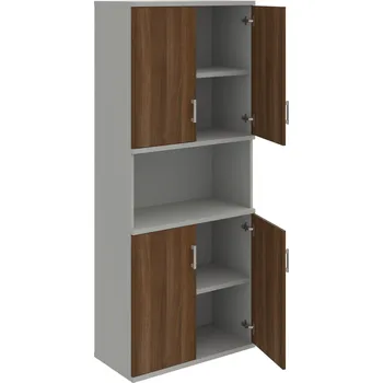 Policová skříň S 5 80 05 – Skříň policová dvéřová 192 × 80 cm - Ořech , Šedá , USH – hranatá