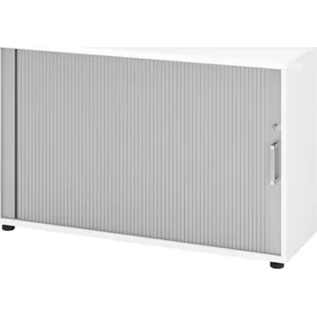 Jednací stůl Skříň s roletou, horizontální, na složky/pořadače, 1200 x 400 x 748 mm, bílá/stříbrná