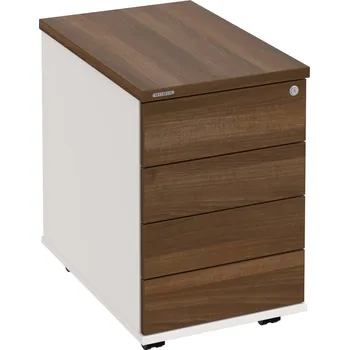 Zásuvkový kontejner K 34 C PTO P – Kontejner, 4 zásuvky, cent. zamykání, bezúchytkové otevírání, léta podél, hl. 60 cm - Ořech , Bílá