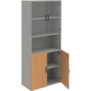 Policová skříň DZ 5 80 07 – Skříň policová dvéřová 185 × 80 cm - Buk , Šedá , UCO – černá