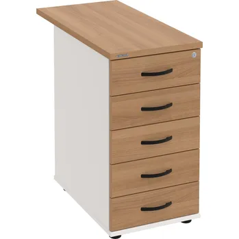 Zásuvkový kontejner K 35 C P 80 – Kontejner, 5 zásuvek, cent. zamykání, léta podél, hl. 80 cm - Višeň , Bílá , UCO – černá