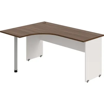 Psací stůl GE 60 P – Stůl ergo pravý 160 × 120 cm - Ořech , Bílá , Šedý kov