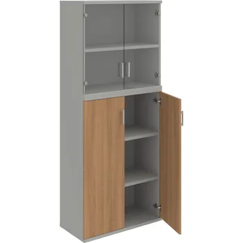 Policová skříň S 5 80 11 – Skříň policová dvéřová 192 × 80 cm - Višeň , Šedá , USH – hranatá