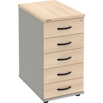 Zásuvkový kontejner K 35 C P – Kontejner, 5 zásuvek, cent. zamykání, léta podél, hl. 60 cm - Akát , Šedá , UCO – černá