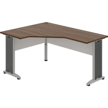 Psací stůl CEV 60 P – Stůl ergo pravý 160 × 120 cm - Ořech , Bílá , Šedý kov