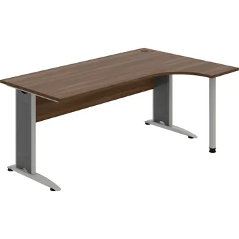Psací stůl CE 1800 L – Stůl ergo levý 180 × 120 cm - Ořech , Ořech , Šedý kov