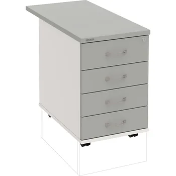 Zásuvkový kontejner K 34 C P 80 – Kontejner, 4 zásuvky, cent. zamykání, léta podél, hl. 80 cm - Šedá , Bílá , USN – Hobis